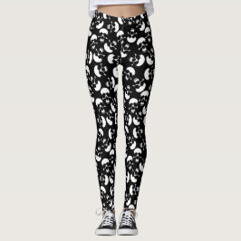 Leggings Patrón de cráneo estético negro y blanco oscuro