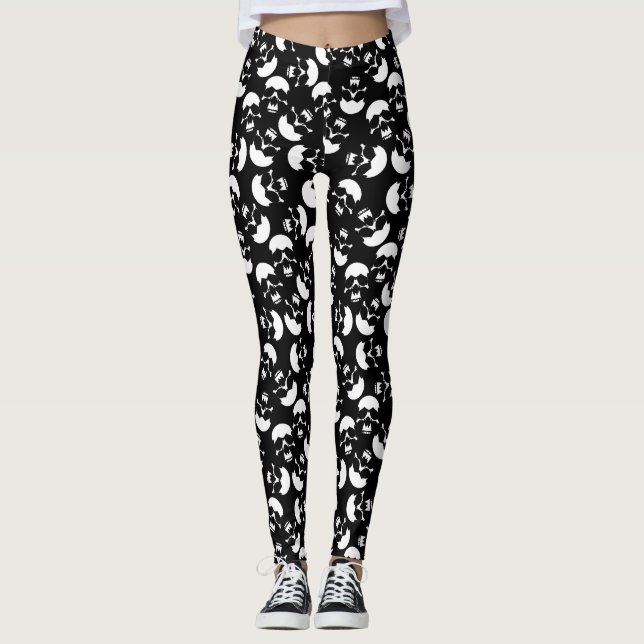 Leggings Patrón de cráneo estético negro y blanco oscuro (Anverso)
