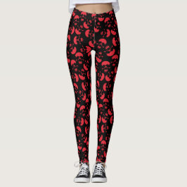 Leggings Patrón de cráneo estético rojo y negro oscuro