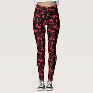Leggings Patrón de cráneo estético rojo y negro oscuro