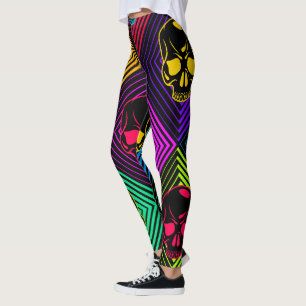 Leggings Patrón de cráneo geométrico neón