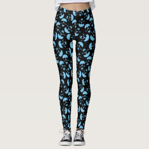 Leggings Patrón de cráneo negro y azul