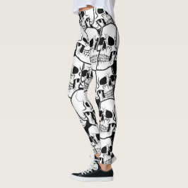 Leggings Patrón de cráneo negro y blanco