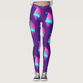 Leggings Patrón de Crema de Hielo Azul Púrpura Crudo Giro C