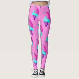 Leggings Patrón de crema de hielo azul rosado de color muñe