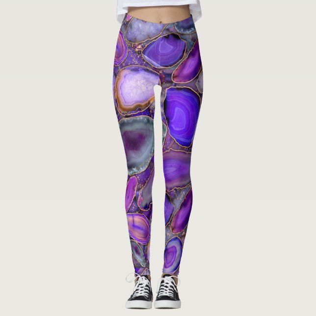 Leggings Patrón de cristal geográfico - Púrpura y violeta (Anverso)