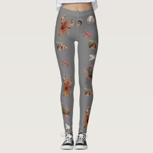 Leggings Patrón de Crustáceos Mariscos Langosta Cangrejo