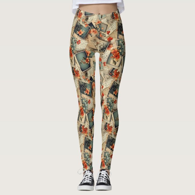 Leggings Patrón de cuadernillo floral vintage (Anverso)
