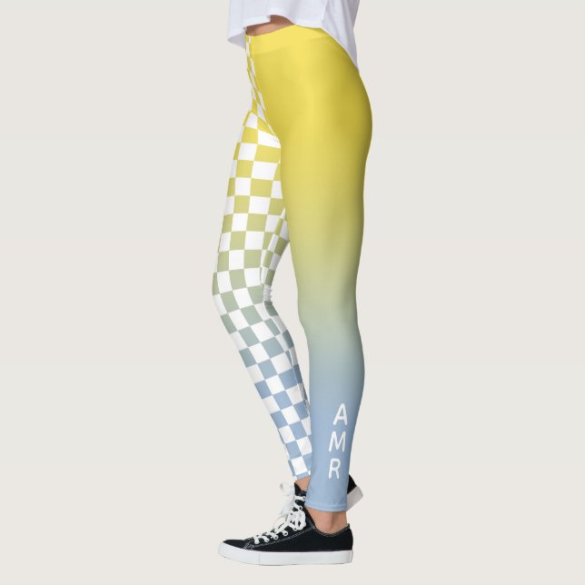 Leggings Patrón de Cuadrados Amarillo a Azul Gradiente con  (Izquierda)