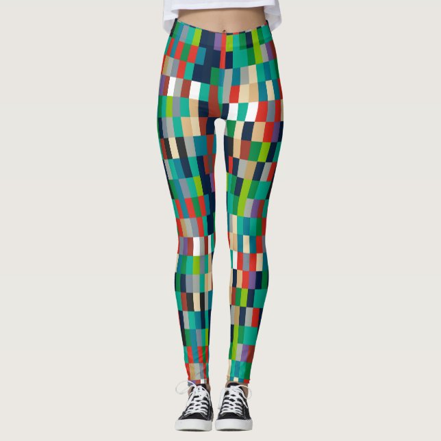 Leggings Patrón de cuadrados coloridos (Anverso)