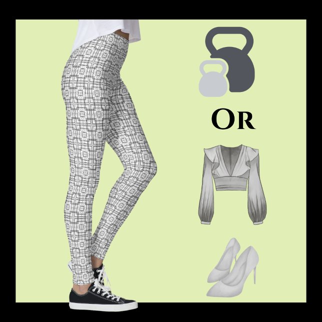 Leggings Patrón de cuadrados geométricos en blanco y negro (Subido por el creador)