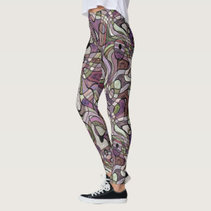Leggings Patrón de cuadrados retro retro retorcido violeta 
