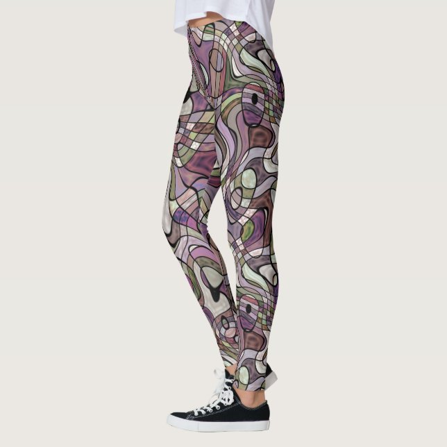 Leggings Patrón de cuadrados retro retro retorcido violeta  (Izquierda)