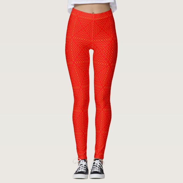 Leggings Patrón de cuadrados rojos (Anverso)