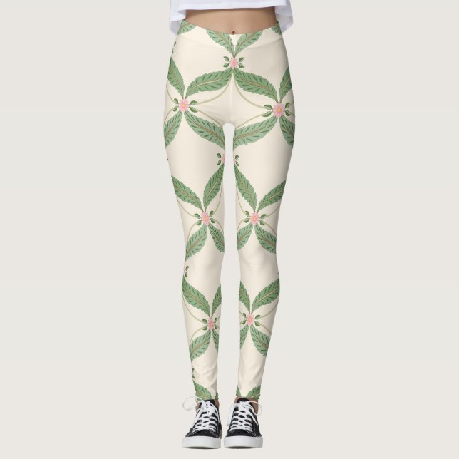 Leggings Patrón de cuadrícula de flores de hojas simples (Anverso)