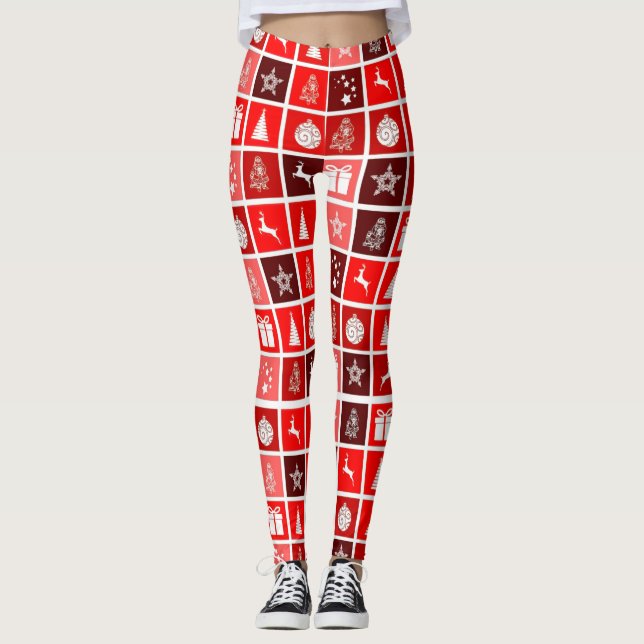 Leggings Patrón de cuadrícula navideña roja moderna minimal (Anverso)