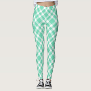 Leggings Patrón de Cuadro Azul Claro y Blanco