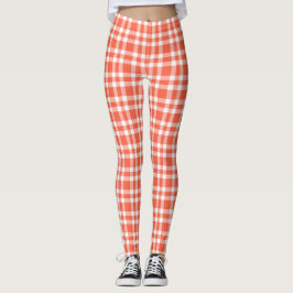 Leggings Patrón de Cuadro Escocés Blanco Coral