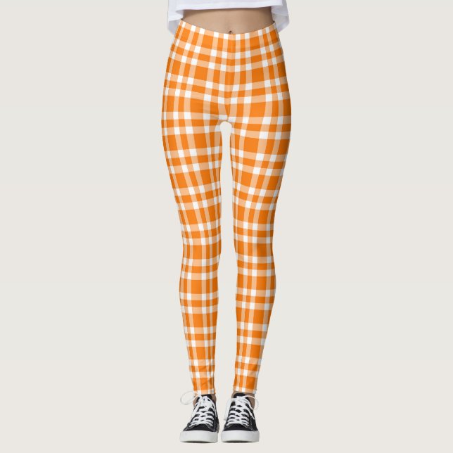 Leggings Patrón de Cuadro Escocés Naranja Blanco (Anverso)