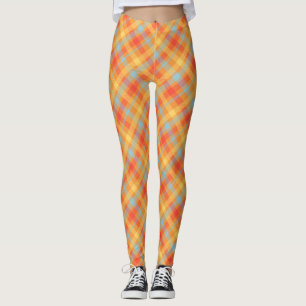 Leggings Patrón de Cuadro Escocés Naranja Diagonal Azul Pál