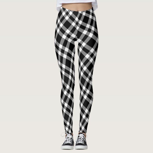 Leggings Patrón de Cuadro Escocés Negro Blanco (Anverso)