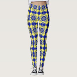 Leggings Patrón de cuadros Argyle azul amarillo