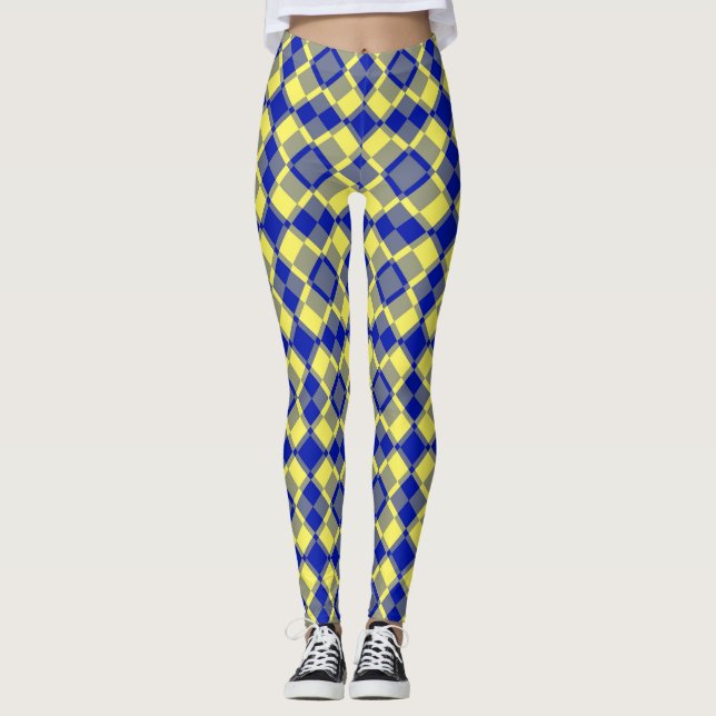 Leggings Patrón de cuadros Argyle azul amarillo (Anverso)