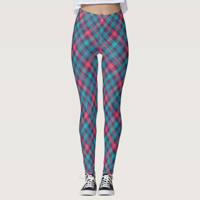 Leggings Patrón de cuadros azul rosa diagonal (Anverso)