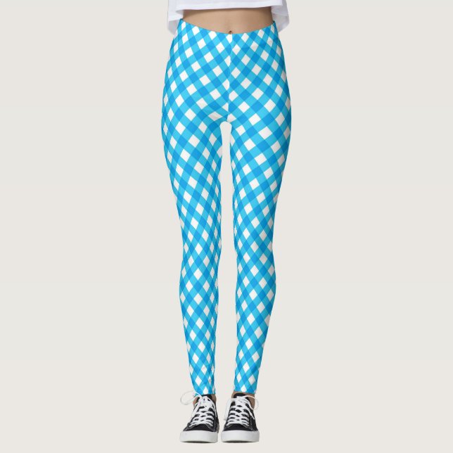 Leggings Patrón de cuadros azules brillantes (Anverso)