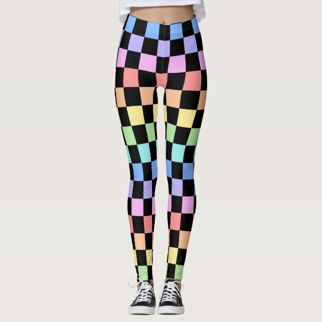 Leggings Patrón de cuadros de arcoíris (Anverso)