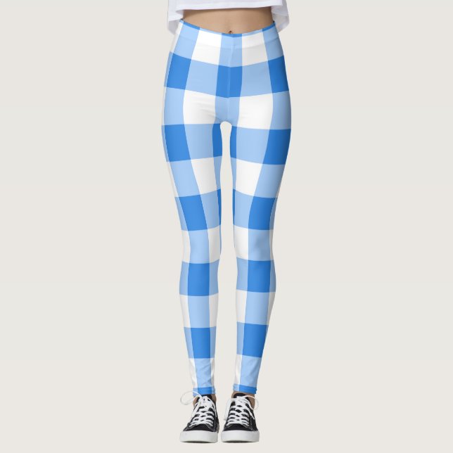 Leggings Patrón de cuadros de gingham azul y blanco (Anverso)