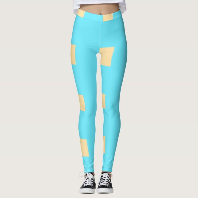 Leggings Patrón de cuadros de melocotón azul simple retro e (Anverso)