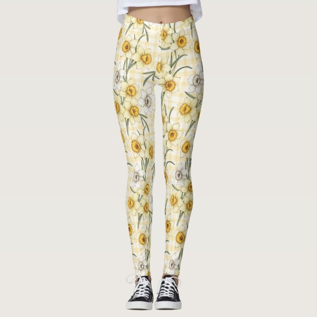Leggings Patrón de cuadros de narciso botánico (Anverso)