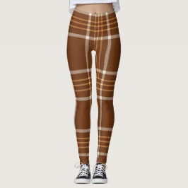 Leggings Patrón de cuadros escoceses beige marrón   