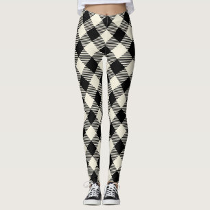 Leggings Patrón de cuadros escoceses gingham diagonal negro