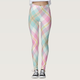 Leggings Patrón de Cuadros Escoceses Rosa, Azul, Verde y Do