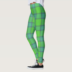 Leggings Patrón de cuadros escoceses verde y azul moderno y