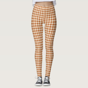 Leggings Patrón de cuadros gingham naranja quemada de otoño