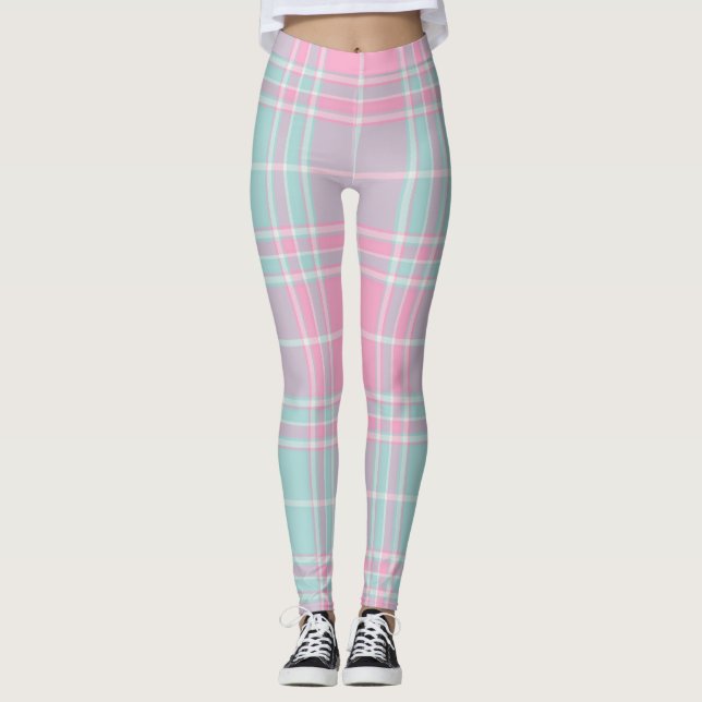 Leggings Patrón de Cuadros Rosas y Azules (Anverso)