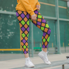 Leggings Patrón de Cuatro Hojas de Halloween Naranja Púrpur