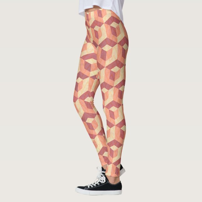 Leggings Patrón de cubos geométricos marrón y beige (Izquierda)