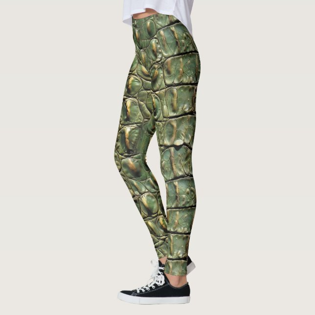 Leggings Patrón de cuero de cocodrilo verde (Izquierda)
