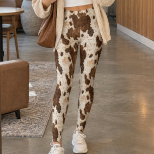 Leggings Patrón de cuero de vaca beige marrón