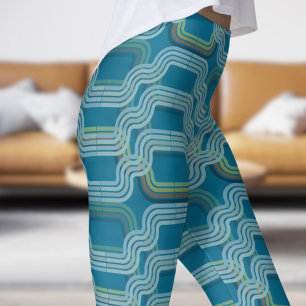 Leggings Patrón de curvas de cielo azul profundo de moda