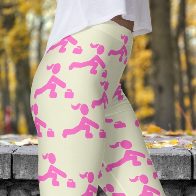 Leggings Patrón de curvatura de mujeres divertidas de color (Womens Curling on Light Yellow Leggings)