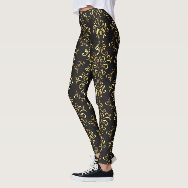 Leggings Patrón De Damascates Florales De Oro (Izquierda)