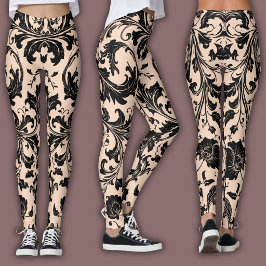 Leggings Patrón de Damasco | Beige Negro y Melocotón