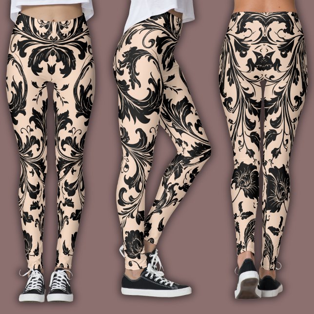 Leggings Patrón de Damasco | Beige Negro y Melocotón (Subido por el creador)