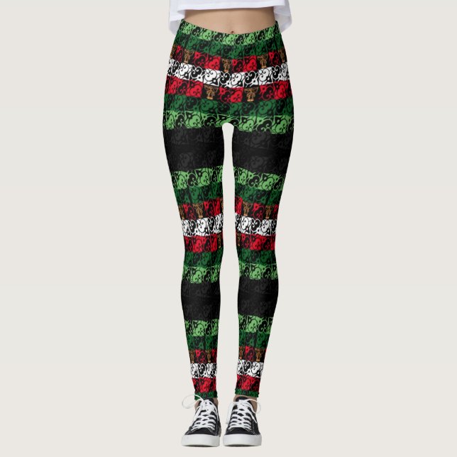 Leggings Patrón de Damasco de Navidades sudorosos (Anverso)