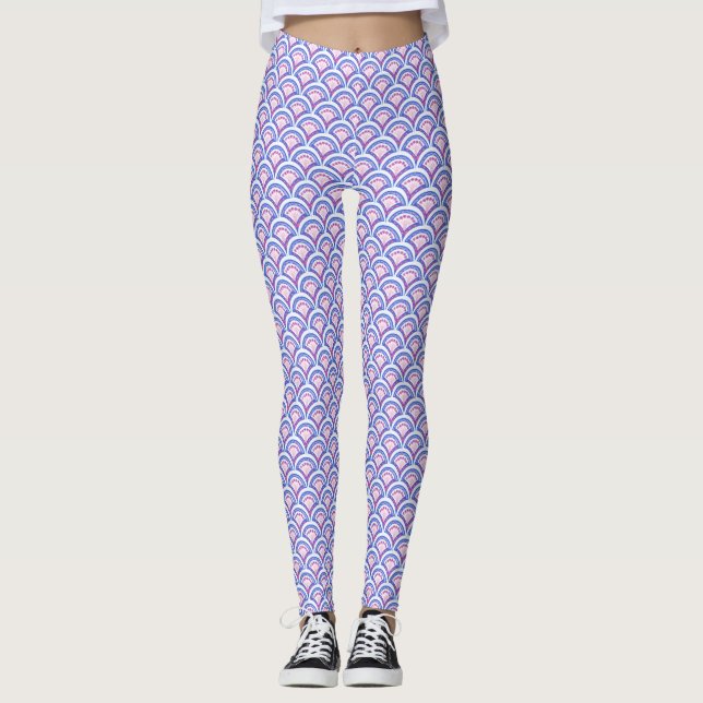 Leggings patrón de damasco floral azul (Anverso)